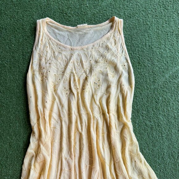 Boho Yellow Embroidered Handkerchief Hem Dress - Picture 4 of 5